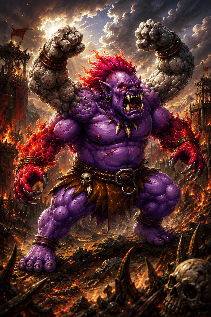 Legendary Troll, a massive purple troll wreathed in flame.
