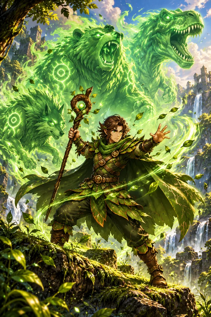 Spirit Tamer, a nature mage summoning spectral wolf, bear and beast spirits.